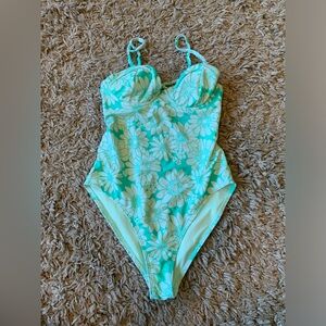 Floral One-Piece Swimsuit in Green